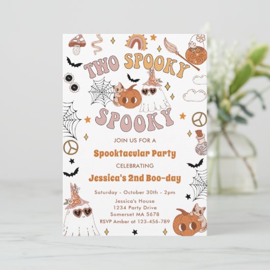 Twee Spooky Groovy Halloween Leuke Verjaardag Kaart (Staand voorkant)