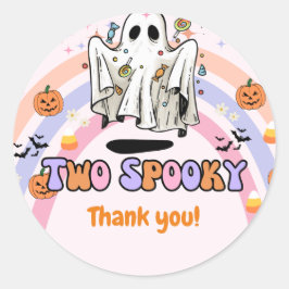 Twee Spooky Groovy Halloween Verjaardag Dank u Ronde Sticker