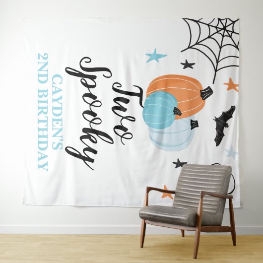 Twee Spooky Halloween 2e Verjaardag Pompoenen Wandkleed (In Situ (horizontaal))