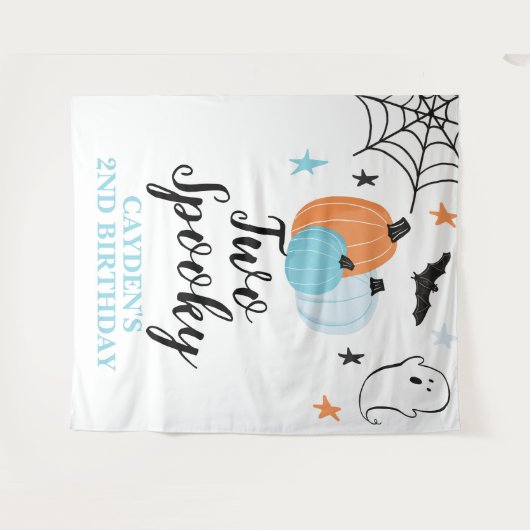 Twee Spooky Halloween 2e Verjaardag Pompoenen Wandkleed (Voorkant (horizontaal))