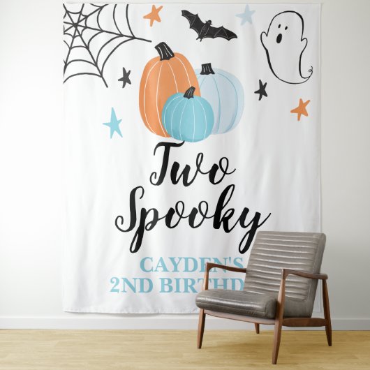 Twee Spooky Halloween 2e Verjaardag Pompoenen Wandkleed (In situ)