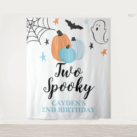 Twee Spooky Halloween 2e Verjaardag Pompoenen Wandkleed (Voorkant)