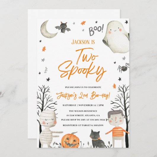 Twee Spooky Halloween 2e verjaardag Uitnodiging (Voorkant / Achterkant)