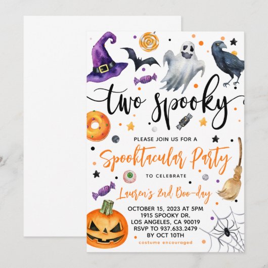 Twee Spooky Halloween 2e verjaardag Uitnodiging (Voorkant / Achterkant)