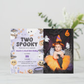 Twee Spooky Halloween 2e Verjaardagsfeestfoto Kaart (Staand voorkant)