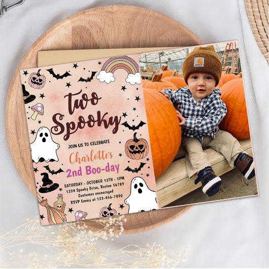 Twee Spooky Halloween 2e Verjaardagsfeestfoto Kaart