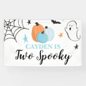 Twee Spooky Halloween blauwe pompoenen 2e verjaard Spandoek (Horizontaal)