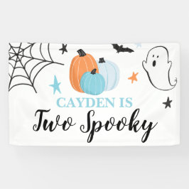 Twee Spooky Halloween blauwe pompoenen 2e verjaard Spandoek