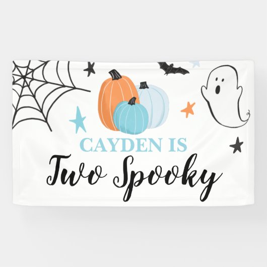 Twee Spooky Halloween blauwe pompoenen 2e verjaard Spandoek (Horizontaal)