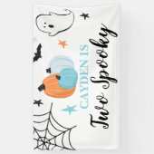 Twee Spooky Halloween blauwe pompoenen 2e verjaard Spandoek (Verticaal)