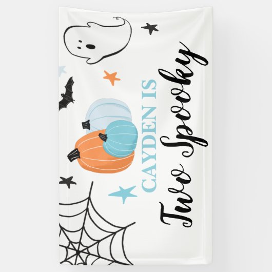 Twee Spooky Halloween blauwe pompoenen 2e verjaard Spandoek (Verticaal)
