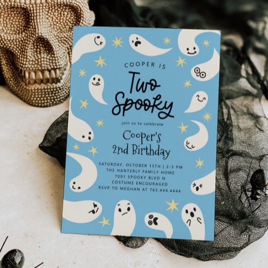 Twee Spooky Halloween Blue Ghost Verjaardag Kaart