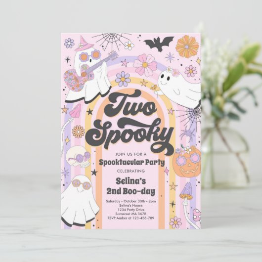 Twee Spooky Halloween Groovy Ghost 2e verjaardag Kaart (Staand voorkant)