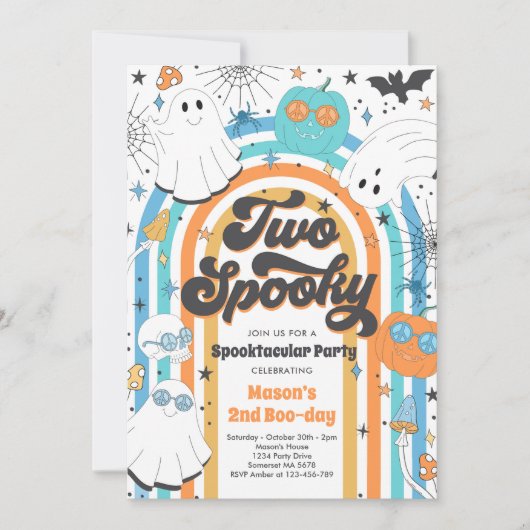 Twee Spooky Halloween Groovy Ghost 2e verjaardag Kaart (Voorkant)