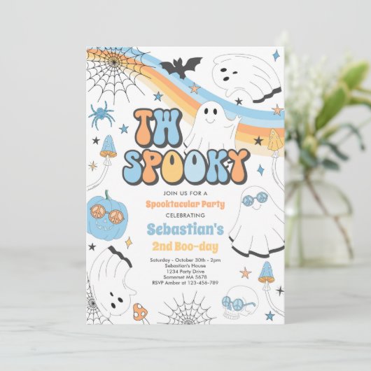 Twee Spooky Halloween Groovy Ghost 2e verjaardag Kaart (Staand voorkant)