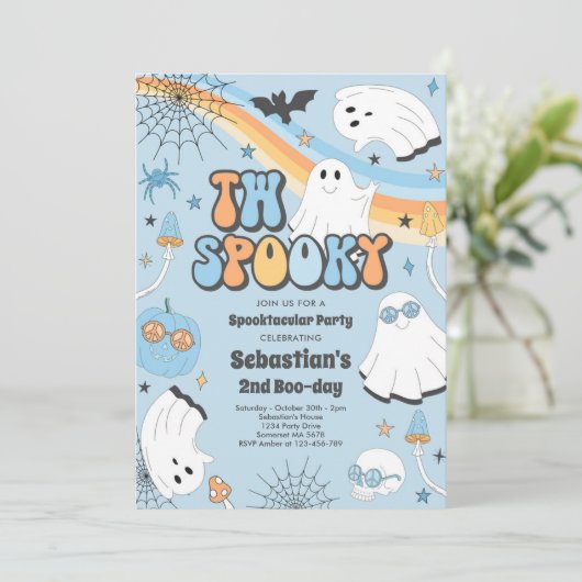 Twee Spooky Halloween Groovy Ghost 2e verjaardag Kaart (Staand voorkant)