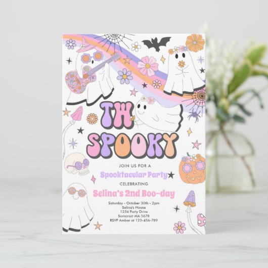 Twee Spooky Halloween Groovy Ghost 2e verjaardag Kaart (Staand voorkant)