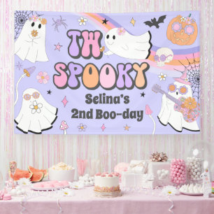 Twee Spooky Halloween Groovy Ghost 2e verjaardag Spandoek