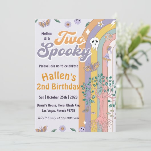 Twee Spooky Halloween Groovy Rainbow Verjaardagsfe Kaart (Staand voorkant)