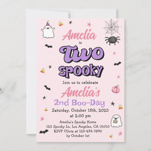 Twee Spooky Halloween Meisje 2e Verjaardag Uitnodi Kaart (Voorkant)