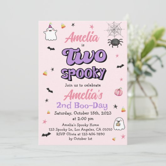 Twee Spooky Halloween Meisje 2e Verjaardag Uitnodi Kaart (Staand voorkant)