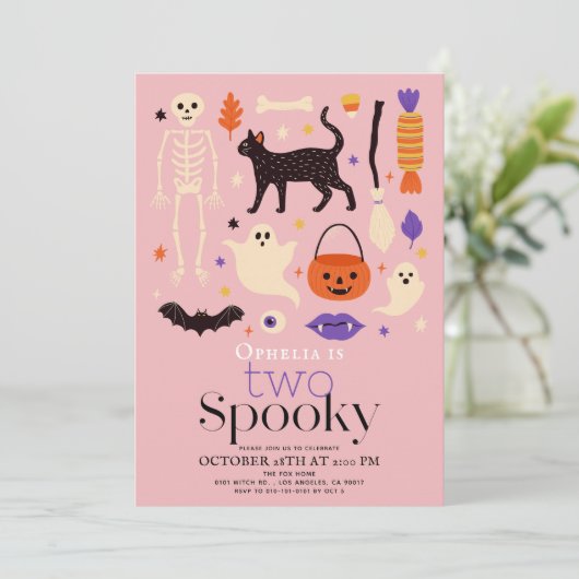 Twee Spooky Halloween Motieven Roze 2e Verjaardag Kaart (Staand voorkant)