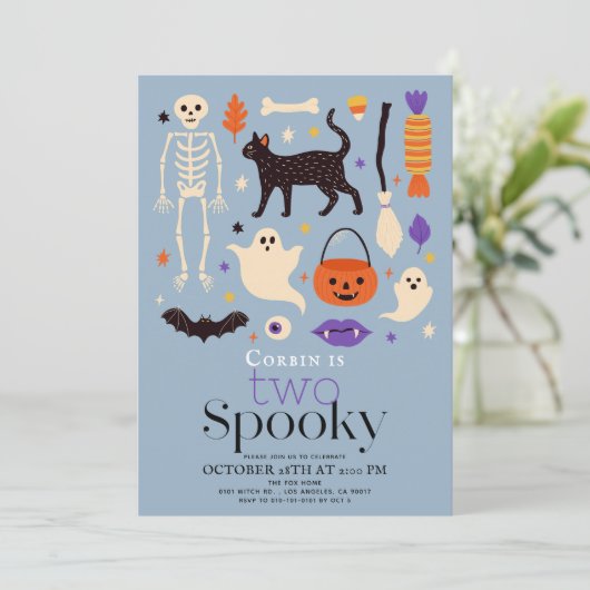 Twee Spooky Halloween Motifs Blauw 2e Verjaardag Kaart (Staand voorkant)