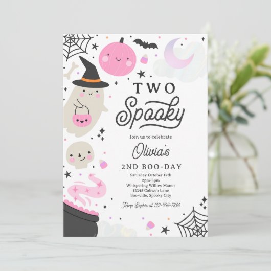 Twee Spooky Halloween Pink Ghost 2e Verjaardagsfee Kaart (Staand voorkant)