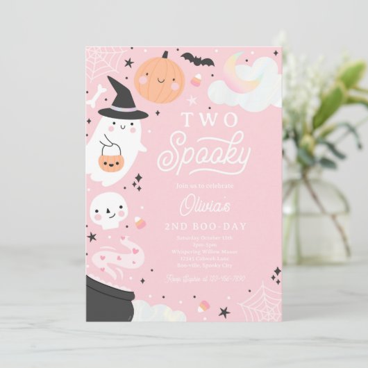 Twee Spooky Halloween Pink Ghost 2e Verjaardagsfee Kaart (Staand voorkant)