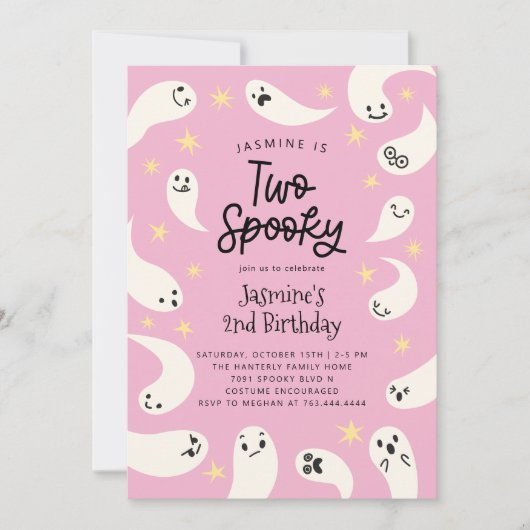 Twee Spooky Halloween Pink Ghost Verjaardag Kaart (Voorkant)