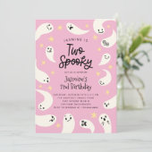 Twee Spooky Halloween Pink Ghost Verjaardag Kaart (Staand voorkant)