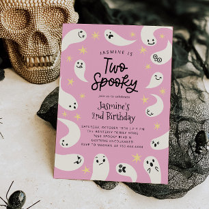 Twee Spooky Halloween Pink Ghost Verjaardag Kaart