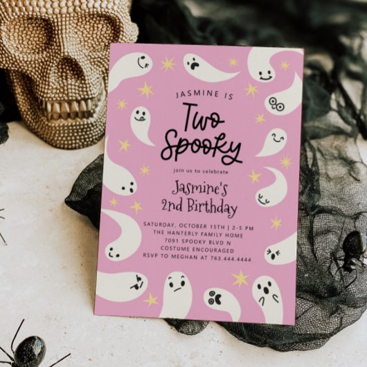 Twee Spooky Halloween Pink Ghost Verjaardag Kaart