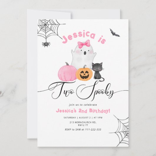 Twee Spooky Halloween roze 2e meisje verjaardag Kaart (Voorkant)