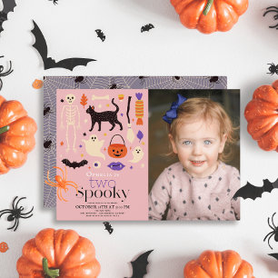 Twee Spooky Halloween Roze 2e Verjaardag Foto Kaart