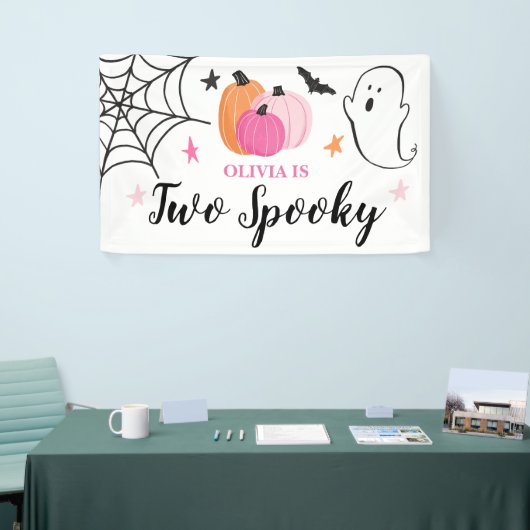 Twee Spooky Halloween roze pompoenen 2e verjaardag Spandoek (Beurs)