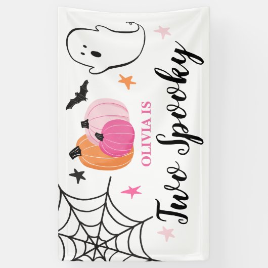 Twee Spooky Halloween roze pompoenen 2e verjaardag Spandoek (Verticaal)