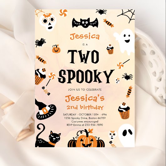 Twee Spooky Halloween Schattige Ghost Verjaardagsf Kaart