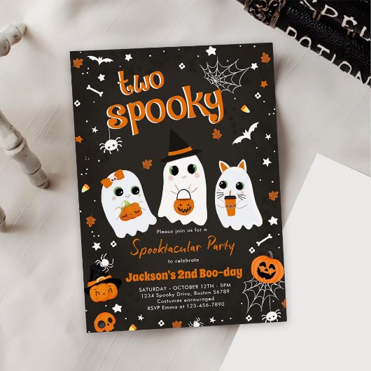 Twee Spooky Halloween Schattigee Ghost 2e Verjaard Kaart