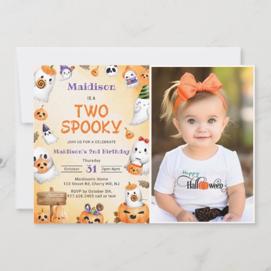 Twee Spooky Halloween Schattigee Ghost Verjaardags Kaart (Voorkant)