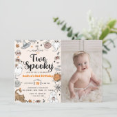 Twee Spooky Halloween Schattigee Ghost Verjaardags Kaart (Staand voorkant)