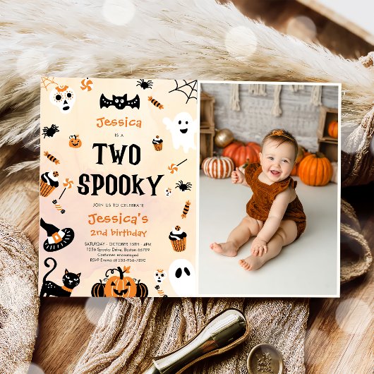 Twee Spooky Halloween Schattigee Ghost Verjaardags Kaart