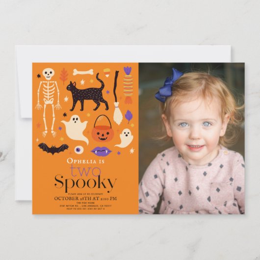 Twee Spooky Halloween Sinaasappel 2e Verjaardagsfo Kaart (Voorkant)