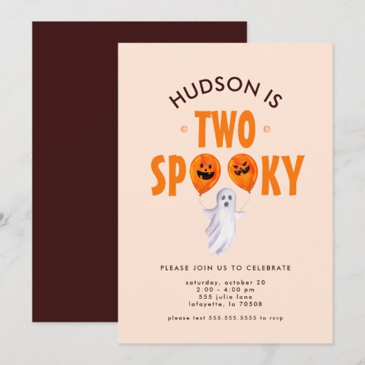 Twee Spooky Halloween Tweede Verjaardag Uitnodigin Kaart (Voorkant / Achterkant)