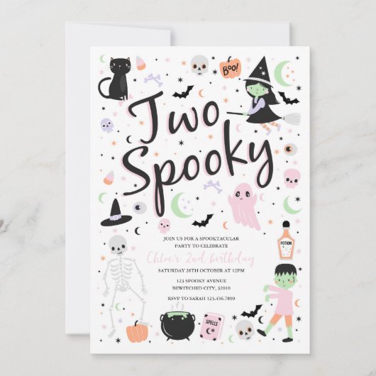 Twee Spooky Halloween Verjaardagsfeestuitnodiging Kaart (Voorkant)