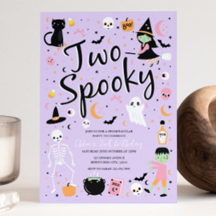 Twee Spooky Halloween Verjaardagsfeestuitnodiging Kaart