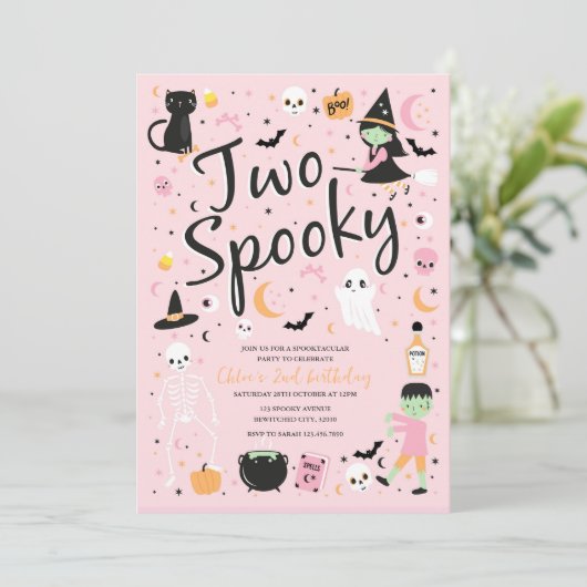 Twee Spooky Halloween Verjaardagsfeestuitnodiging Kaart (Staand voorkant)
