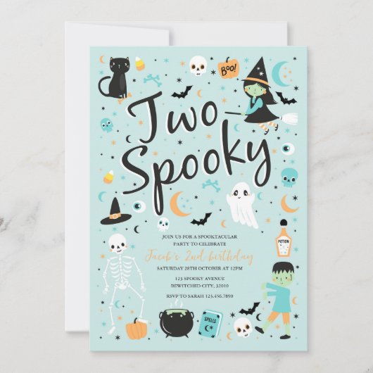 Twee Spooky Halloween Verjaardagsfeestuitnodiging Kaart (Voorkant)