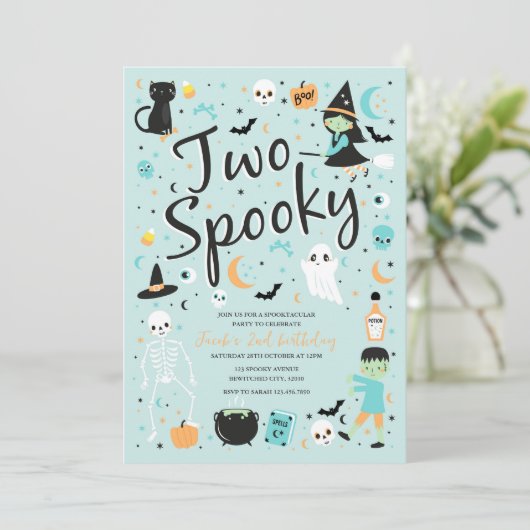 Twee Spooky Halloween Verjaardagsfeestuitnodiging Kaart (Staand voorkant)