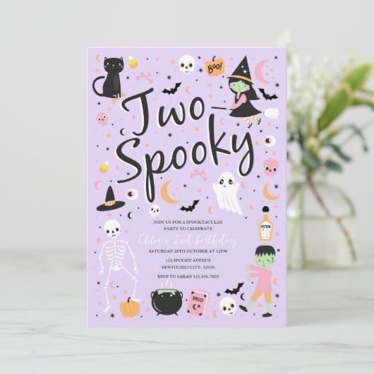 Twee Spooky Halloween Verjaardagsfeestuitnodiging Kaart (Staand voorkant)